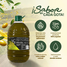 Cargar imagen en el visor de la galería, OLEO KSANA Aceite de Oliva Virgen - Dosificador De REGALO - Garrafa Aceite 5 Litros Prensado en Frío - Aove de Oliva Producido en España -De Cooperativa sin mezclas ni refinados- Olive Oil botella PET