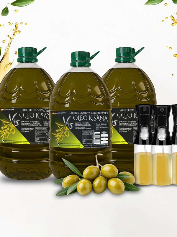 PACK 3 OLEO KSANA | Aceite de Oliva Virgen Extra 5L + Dosificador de REGALO | Prensado en Frío | Cooperativa Valenciana | Sin Mezclas ni Refinados