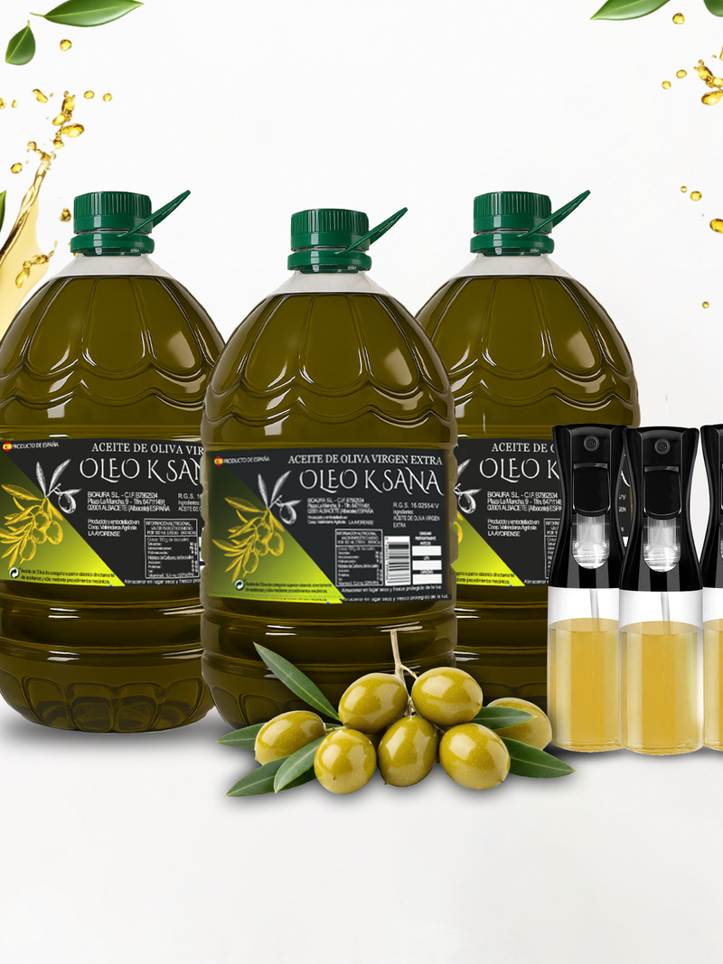 PACK 3 OLEO KSANA | Aceite de Oliva Virgen Extra 5L + Dosificador de REGALO | Prensado en Frío | Cooperativa Valenciana | Sin Mezclas ni Refinados